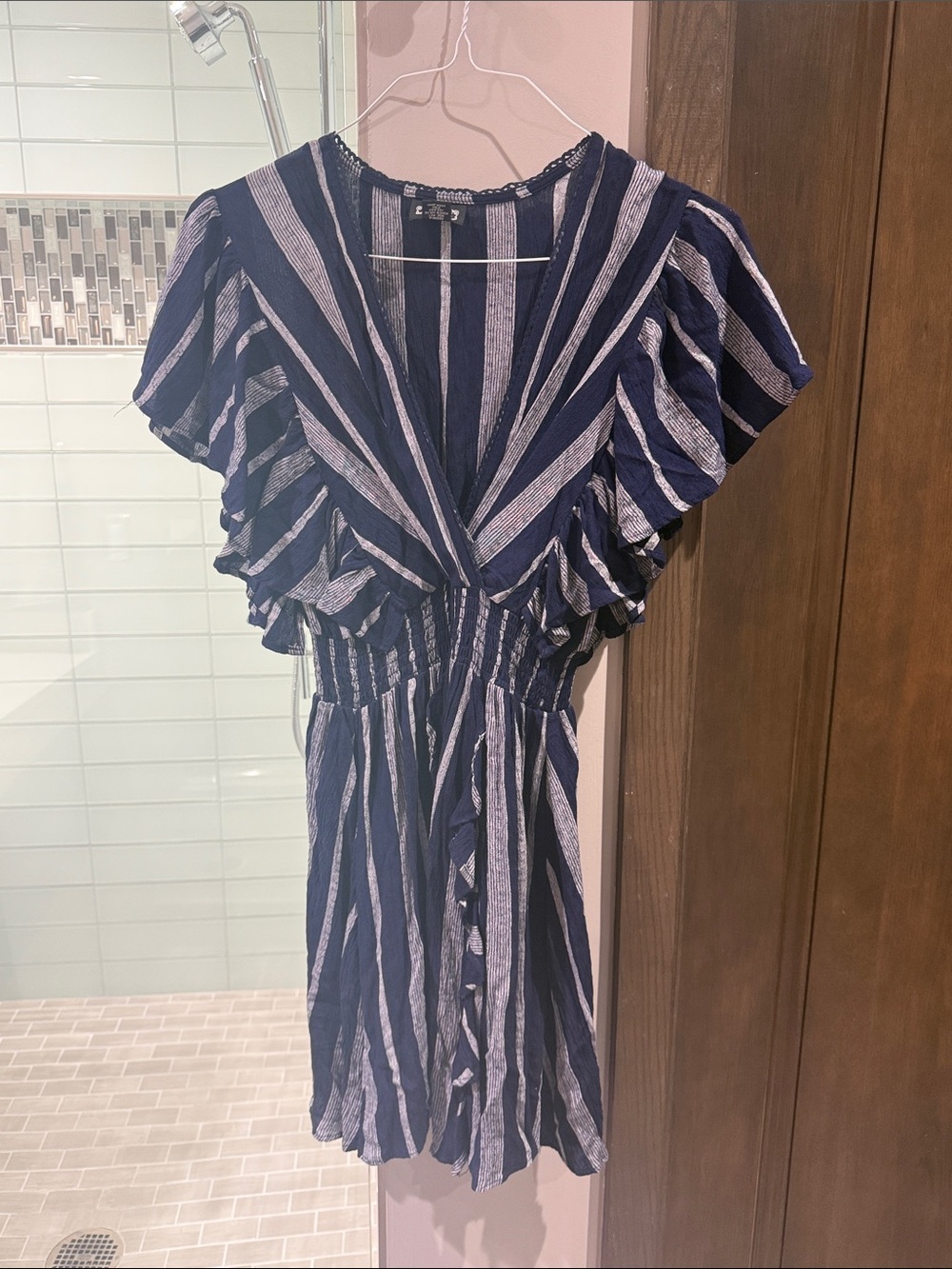 Angie Navy & White Striped V-Neck Mini Dress